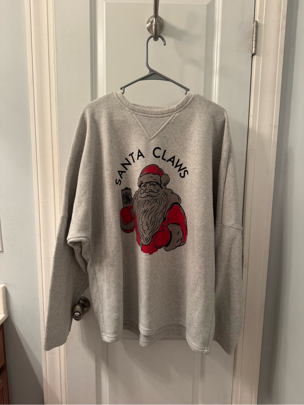 Light Gray 'Santa Claws' Graphic Crewneck Sweatshirt